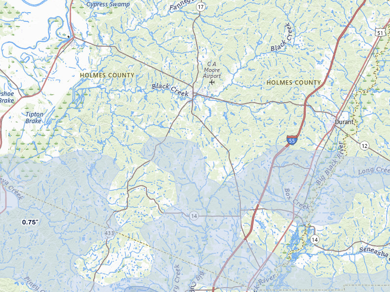 NEXRAD radar-signature map of the hail over Lexington, MS