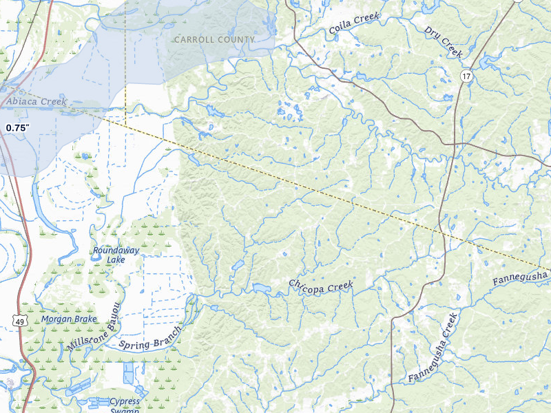 NEXRAD radar-signature map of the hail storm over Lexington, MS on Apr 28, 2026