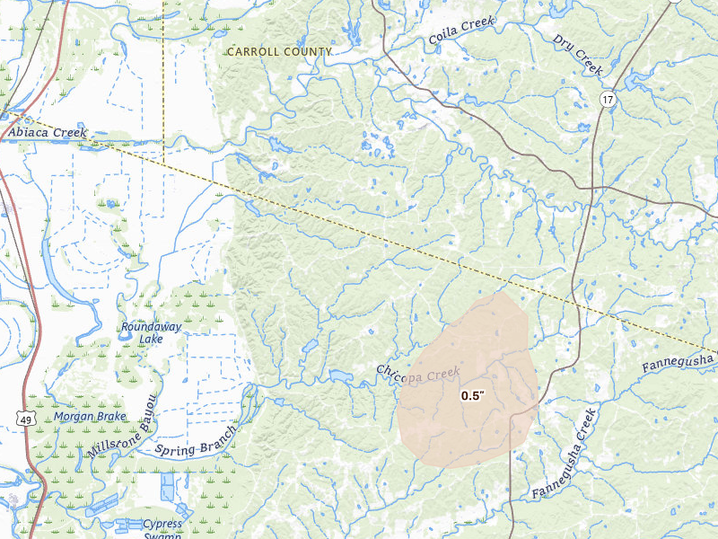 Radar-estimated hail-size map of the storm over Lexington, MS on Jun 19, 2026