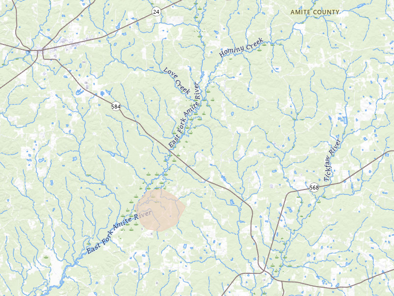 Radar-estimated hail-size map of the storm over Liberty, MS on Apr 26, 2026