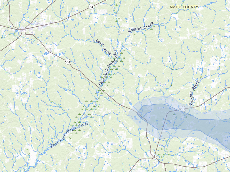 NEXRAD radar-signature map of the hail storm over Liberty, MS on May 8, 2026