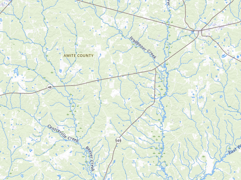 Radar-estimated hail-size map of the storm over Liberty, MS on Jul 5, 2026