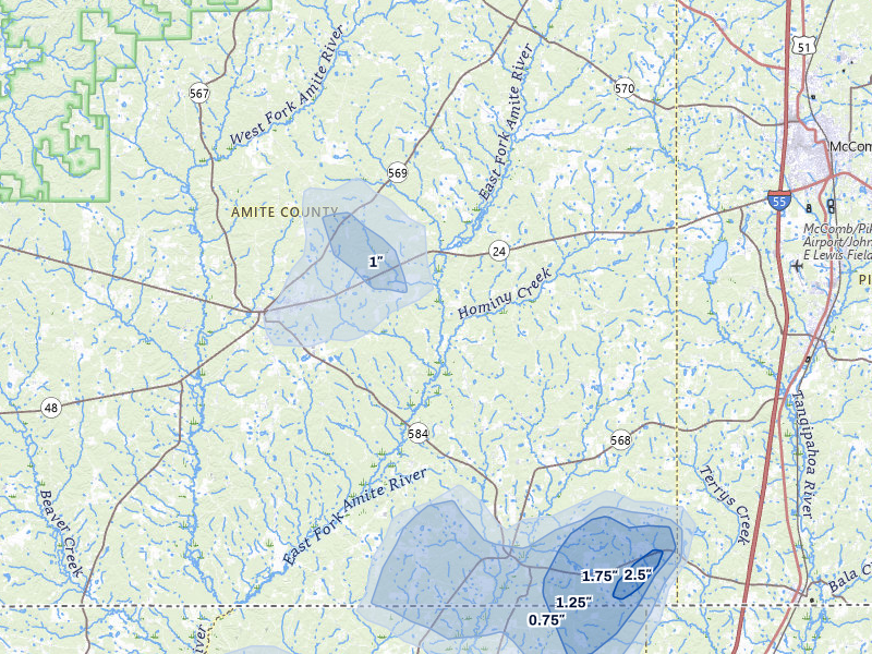 NEXRAD radar-signature map of the hail storm over Liberty, MS on Aug 17, 2026
