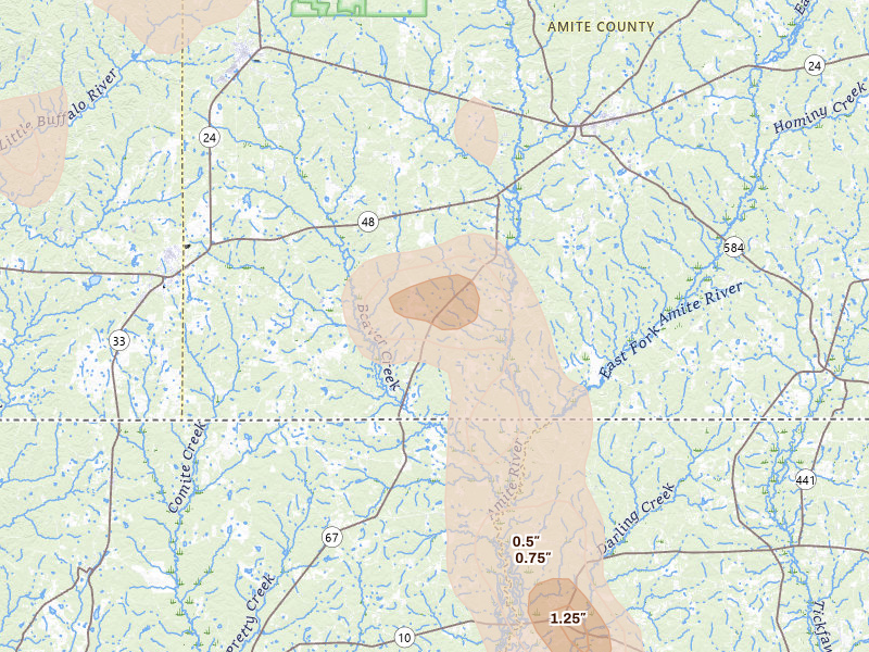 Radar-estimated hail-size map of the storm over Liberty, MS