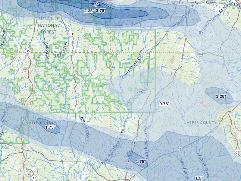 NEXRAD radar-signature map of the hail over Louin, MS