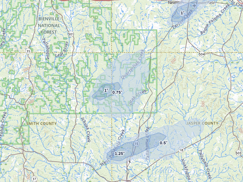 NEXRAD radar-signature map of the hail storm over Louin, MS on May 6, 2026