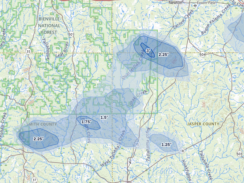 NEXRAD radar-signature map of the hail storm over Louin, MS on Jun 1, 2026