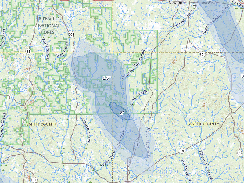 NEXRAD radar-signature map of the hail storm over Louin, MS on Aug 21, 2026