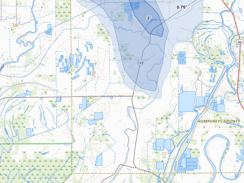 NEXRAD radar-signature map of the hail over Louise, MS