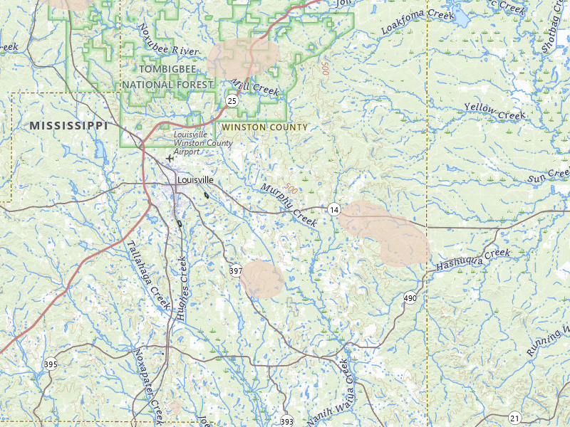 Radar-estimated hail-size map of the storm over Louisville, MS on Jun 1, 2026