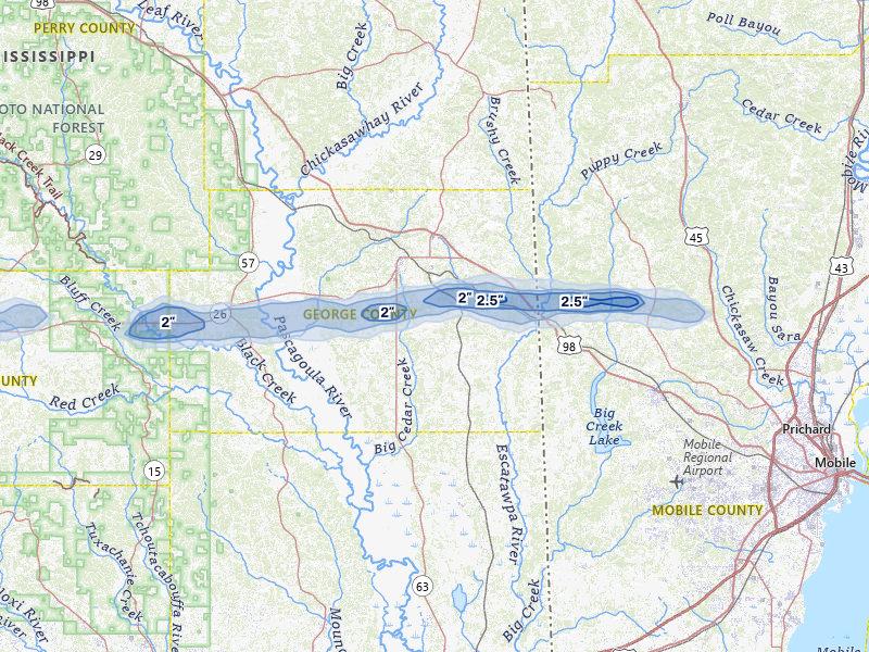 NEXRAD radar-signature map of the hail storm over Lucedale, MS on May 8, 2026