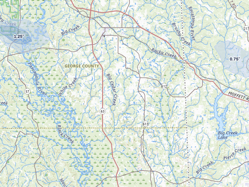 NEXRAD radar-signature map of the hail storm over Lucedale, MS on Aug 13, 2026