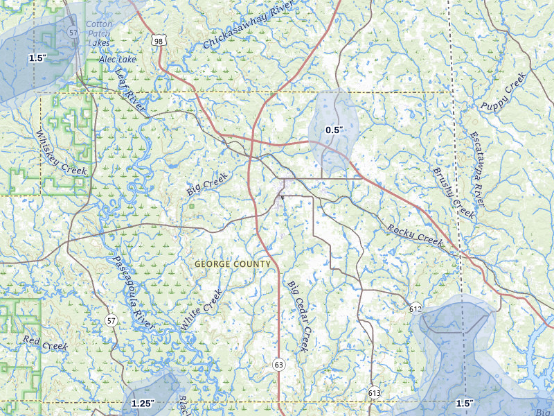NEXRAD radar-signature map of the hail storm over Lucedale, MS on Aug 20, 2026