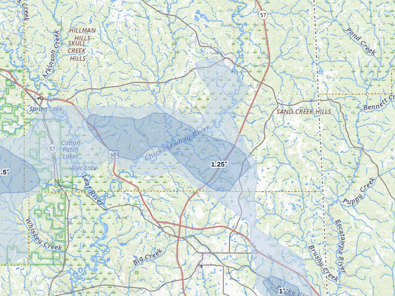 NEXRAD radar-signature map of the hail storm over Lucedale, MS on Aug 21, 2026