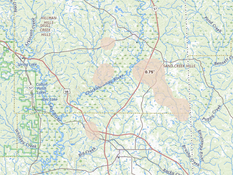 Radar-estimated hail-size map of the storm over Lucedale, MS