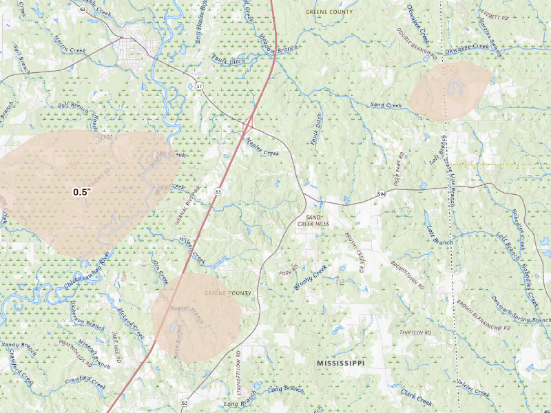 Radar-estimated hail-size map of the storm over Lucedale, MS