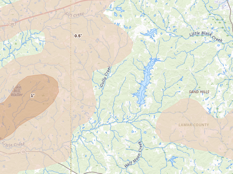 Radar-estimated hail-size map of the storm over Lumberton, MS on May 6, 2026