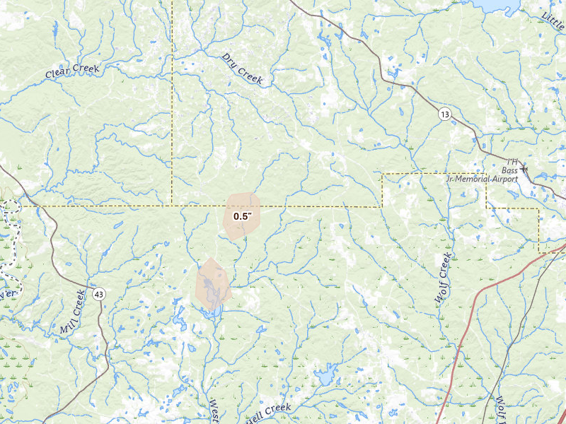 Radar-estimated hail-size map of the storm over Lumberton, MS on Jul 9, 2026