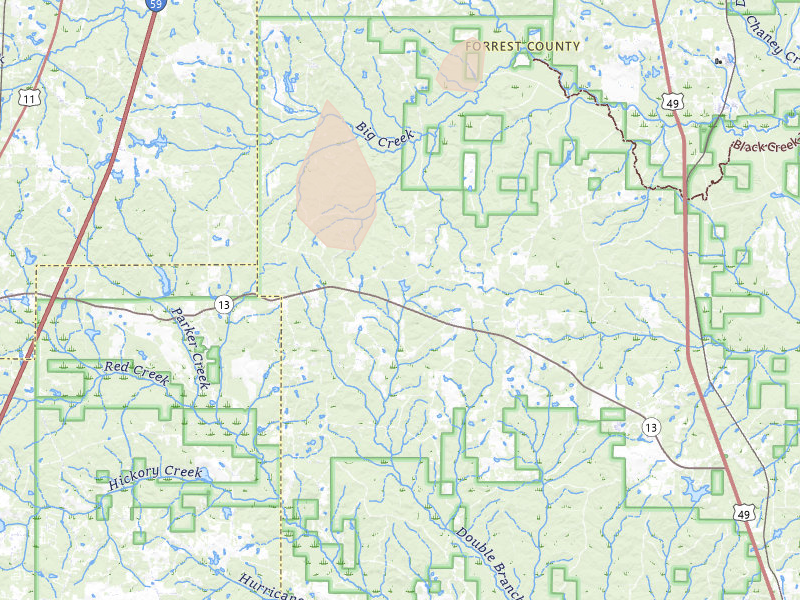 Radar-estimated hail-size map of the storm over Lumberton, MS on Aug 6, 2026