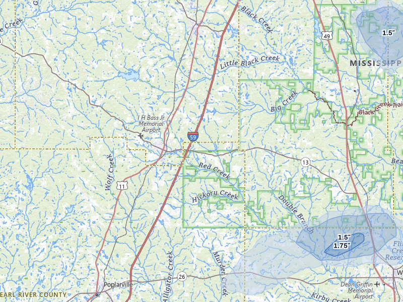 NEXRAD radar-signature map of the hail storm over Lumberton, MS on Aug 20, 2026