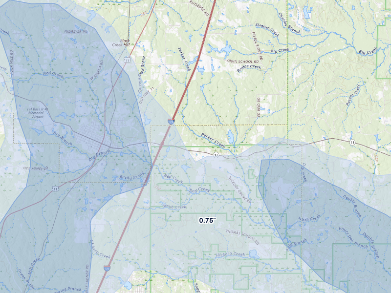 NEXRAD radar-signature map of the hail storm over Lumberton, MS on Aug 21, 2026