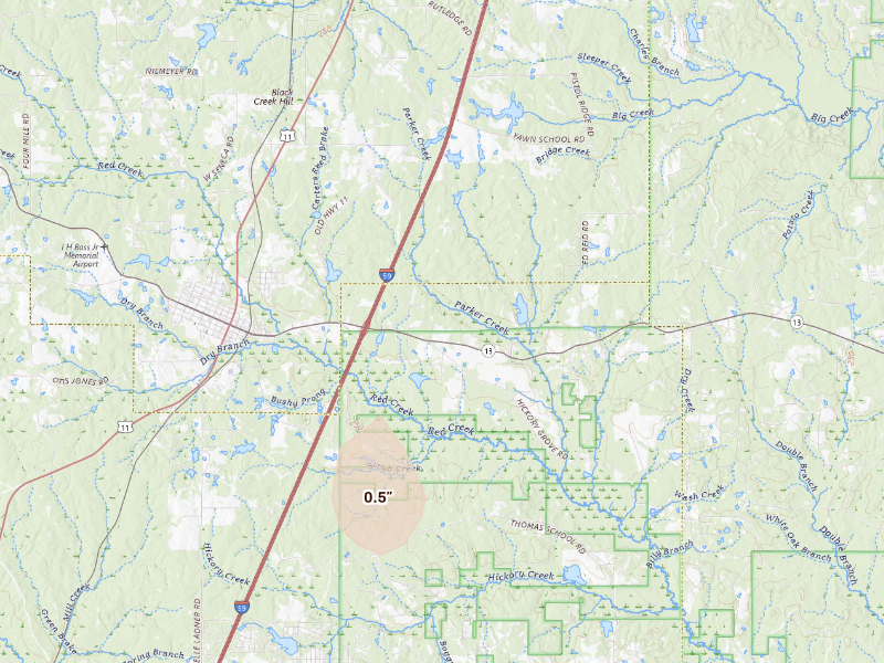 Radar-estimated hail-size map of the storm over Lumberton, MS