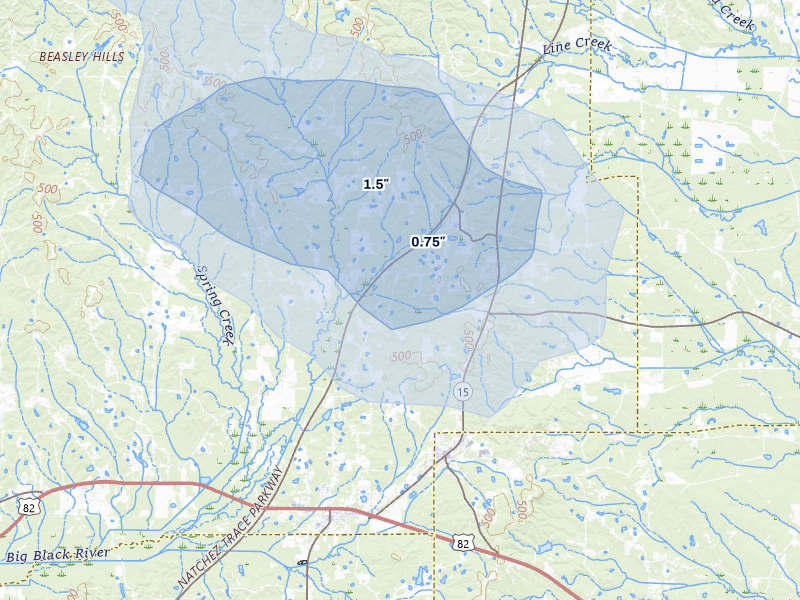 NEXRAD radar-signature map of the hail storm over Maben, MS on Aug 19, 2026