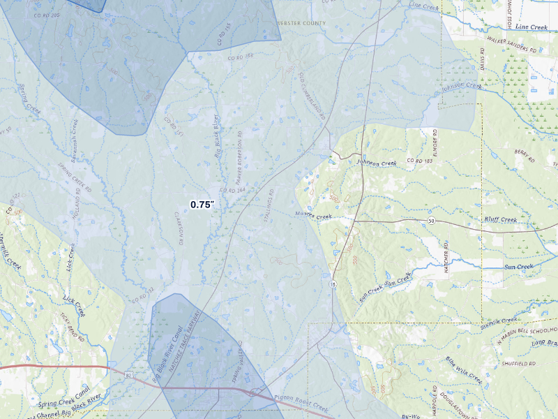 NEXRAD radar-signature map of the hail storm over Maben, MS on Aug 20, 2026