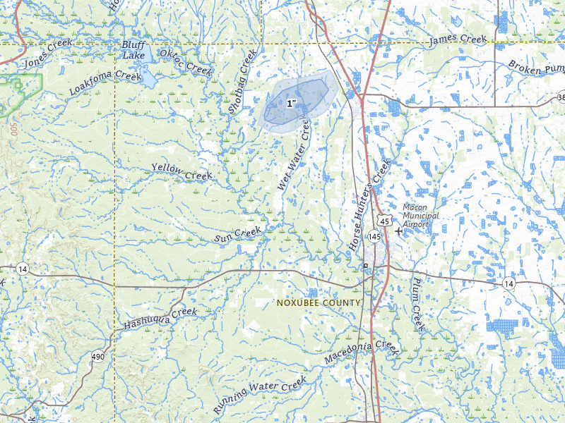 NEXRAD radar-signature map of the hail storm over Macon, MS on Mar 7, 2026