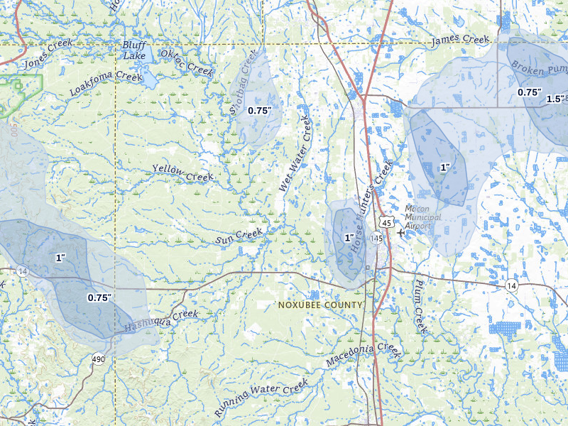 NEXRAD radar-signature map of the hail storm over Macon, MS on Jun 1, 2026