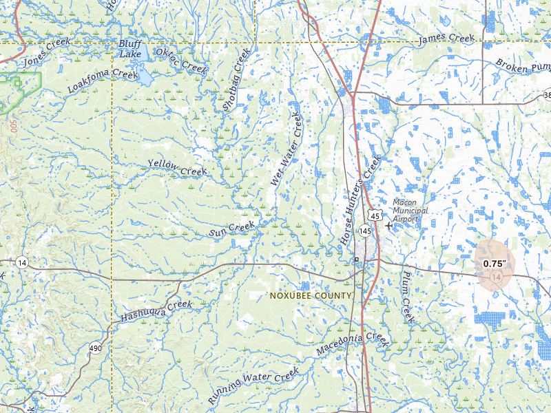 Radar-estimated hail-size map of the storm over Macon, MS on Jul 4, 2026