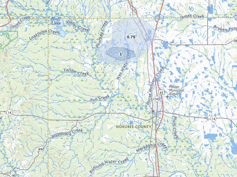 NEXRAD radar-signature map of the hail storm over Macon, MS on Jul 9, 2026