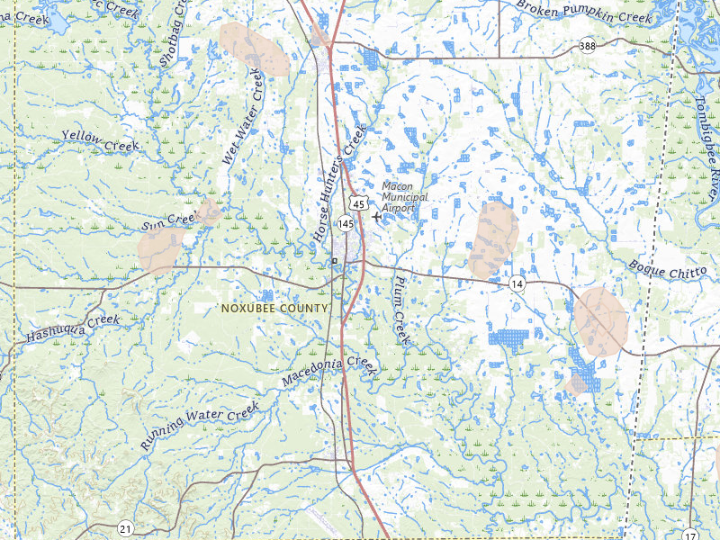 Radar-estimated hail-size map of the storm over Macon, MS on Aug 19, 2026