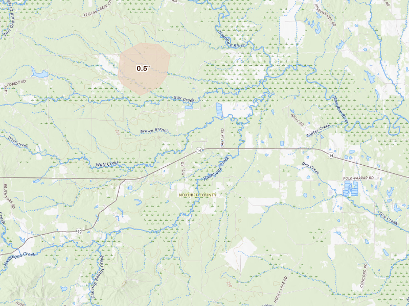 Radar-estimated hail-size map of the storm over Macon, MS on Sep 13, 2026