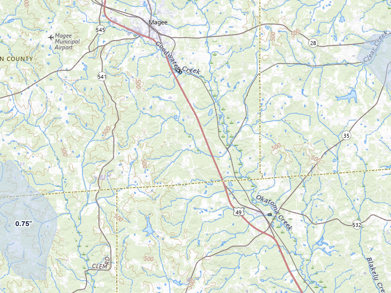 NEXRAD radar-signature map of the hail over Magee, MS