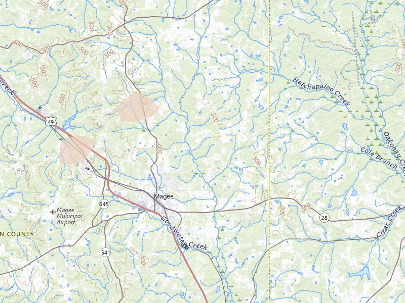 Radar-estimated hail-size map of the storm over Magee, MS on Sep 3, 2026