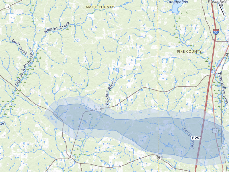 NEXRAD radar-signature map of the hail storm over Magnolia, MS on May 8, 2026