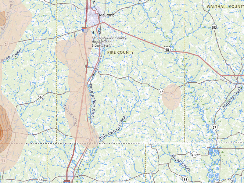 Radar-estimated hail-size map of the storm over Magnolia, MS on Aug 21, 2026