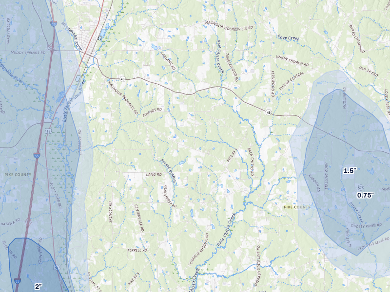 NEXRAD radar-signature map of the hail storm over Magnolia, MS on Aug 21, 2026
