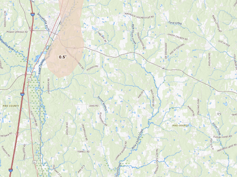 Radar-estimated hail-size map of the storm over Magnolia, MS
