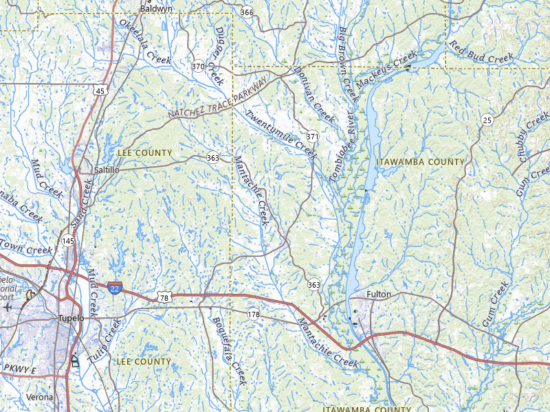 Radar-estimated hail-size map of the storm over Mantachie, MS on Apr 27, 2026