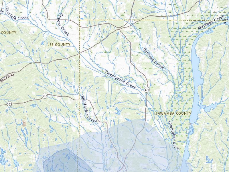 NEXRAD radar-signature map of the hail storm over Mantachie, MS on Jul 10, 2026