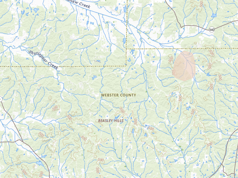 Radar-estimated hail-size map of the storm over Mantee, MS on Aug 9, 2026