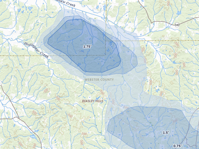 NEXRAD radar-signature map of the hail storm over Mantee, MS on Aug 19, 2026