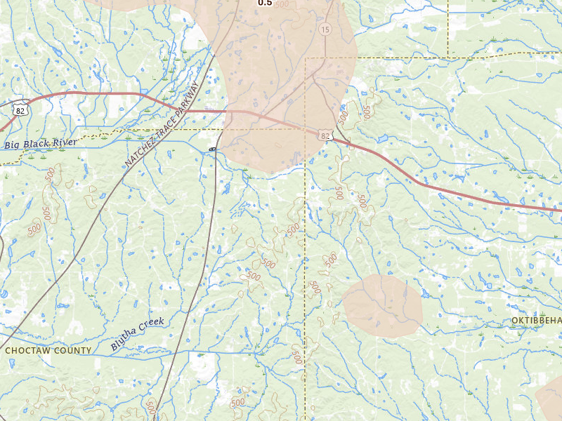 Radar-estimated hail-size map of the storm over Mathiston, MS on Jun 19, 2026