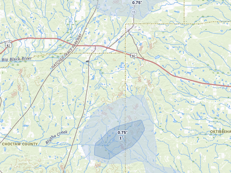 NEXRAD radar-signature map of the hail storm over Mathiston, MS on Aug 19, 2026