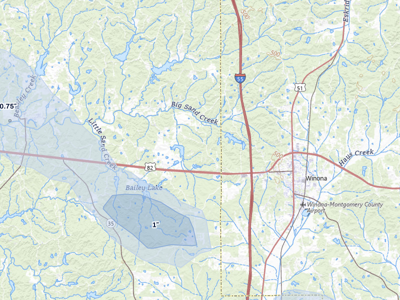 NEXRAD radar-signature map of the hail storm over Mc Carley, MS on May 10, 2026