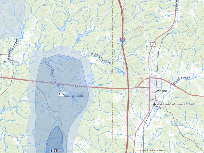 NEXRAD radar-signature map of the hail storm over Mc Carley, MS on Jun 1, 2026