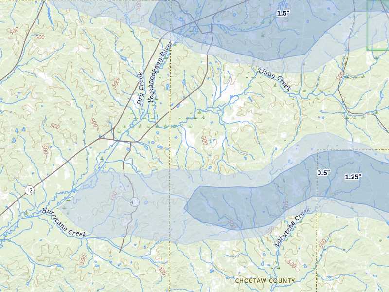 NEXRAD radar-signature map of the hail storm over Mc Cool, MS on Apr 28, 2026