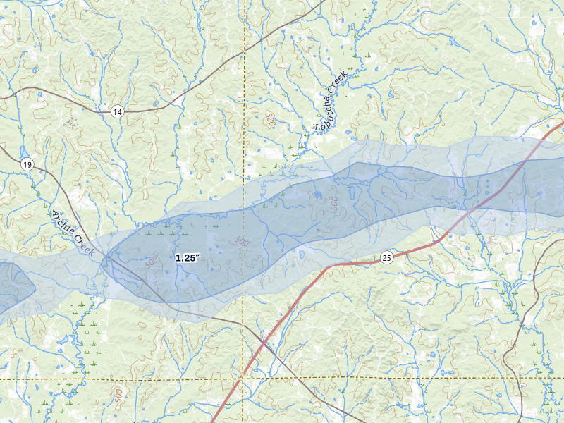 NEXRAD radar-signature map of the hail storm over Mc Cool, MS on May 6, 2026